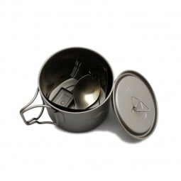 Toaks Ultralight Titanium Cook System CS-01 - Topfstand, Windschutz und Faltspork passen in den Topf