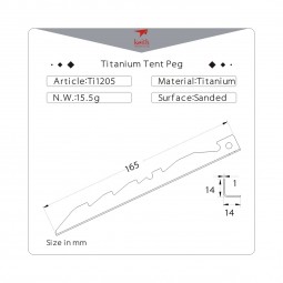 Keith Titanium Tent Peg 14 mm Schema mit Abmessungen