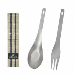 Belmont Titanium Soup Spoon and Fork Set - großer Suppenlöffel mit passender Gabel im praktischen Transport-Etui