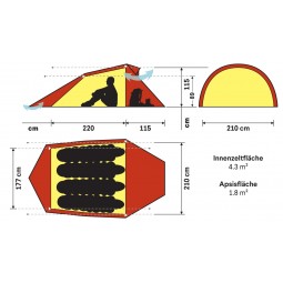 Schema mit Abmessungen des Hilleberg Nallo 4 Zeltes