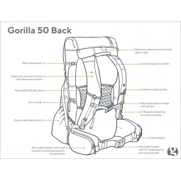 Schema des Gorilla 50 Ultralight Rucksacks Rückseite