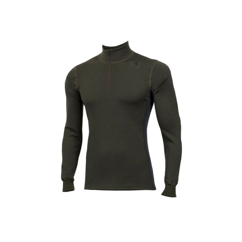 Aclima Warmwool Mock Neck Zip - Olive Marengo Aclima Warmwool Mock Neck Zip - Olive Marengo