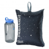 Therm-a-Rest Stellar Blanket Packmaß im Vergleich mit einer Nalgene Flasche