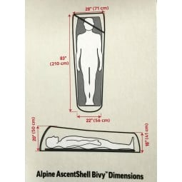 Alpine AscentShell Bivy Abmessungen auf Etikett