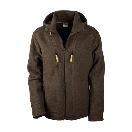 Lodenfleecejacke Kapuzenhuber Dunkelbraun Frontansicht Herren Lodenjacke