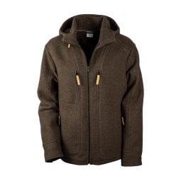 Lodenfleecejacke Kapuzenhuber Dunkelbraun Frontansicht Herren Lodenjacke
