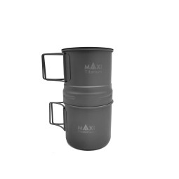 My Clean Coffeemaker Set Titanium mit Tasse darunter mit ausgeklappten Griffen