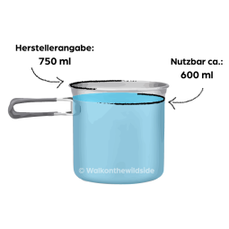 Toaks Titanium 750 ml Pot ohne Griff nutzbares Volumen