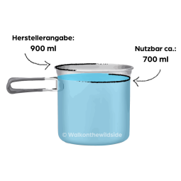 Maximal nutzbares Volumen im Evernew Ti Ultralight Pot 0,9L