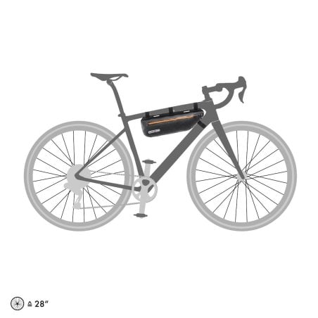 Ortlieb Frame Pack Toptube 3L Schwarz schematisch dargestellt, wie er am Rahmen befestigt wird