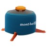 Montbell Gas Canister Sock 250 beispielhaft mit Kartusche auf Standfuß im Einsatz (nicht enthalten)