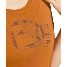 Ortovox 120 Cool Tec Leaf Logo T-Shirt Damen Detailansicht Logo in anderer Farbe