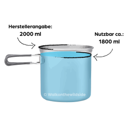 MSR Trail Lite Topf 2 l mit etwas weniger nutzbarem Volumen von ca.1800 ml