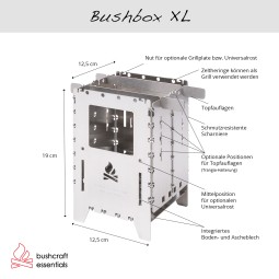 Bushcraft Essentials Bushbox XL Schema mit Funktionen