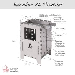 Schema mit Funktionen der Bushcraft Essentials Bushbox XL Titan
