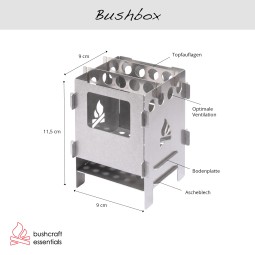 Schema mit Daten und Features der Bushbox im Bushcraft Essentials Bushbox Set
