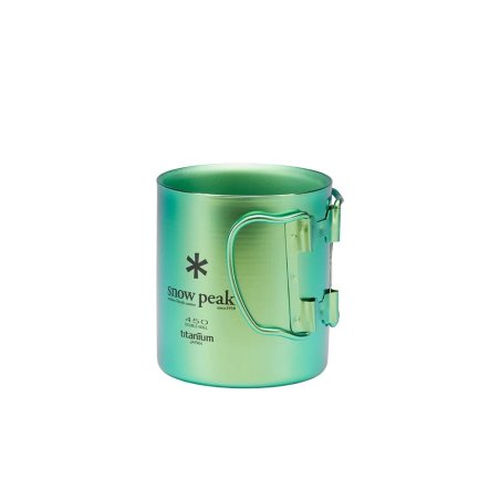 Snow Peak Titanium Double Wall Cup Grün mit Klappgriffen