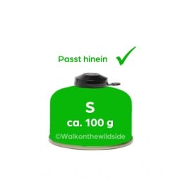 ins MSR Trail Mini Solo Kochset passt eine 100 g Gaskartusche