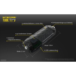 Features der NiteCore Tube 2.0 Taschenlampe schwarz