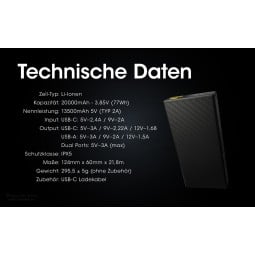 Technische Daten Nitecore CARBO20000 Powerbank