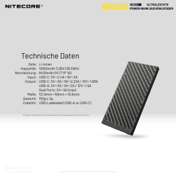 Technische Daten der Nitecore NB10000 Powerbank