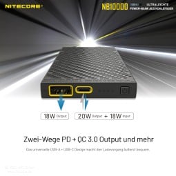 In- und Output der Nitecore NB10000 Powerbank