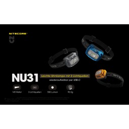 Übersicht einiger Features der Nitecore NU31 Stirnlampe