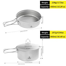 Abmessungen SilverAnt Ultralight 1350ml Pot and Pan Set