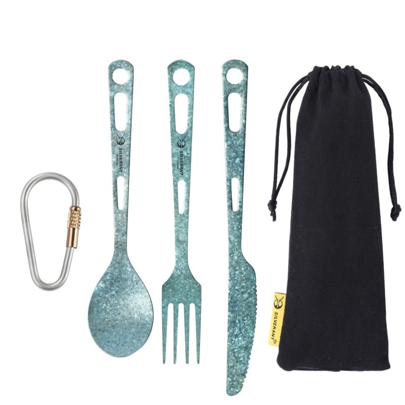 SilverAnt Titanium Cutlery Set 3 Piece Blue SilverAnt Titanium Cutlery Set 3 Piece Blue