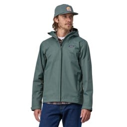 Patagonia Torrentshell 3L Rain Jacket Nouveau Green von 185 cm großem Model getragen in Größe M