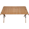 EOE Desch M Holz Campingtisch seitliche Ansicht auf den Rolltisch