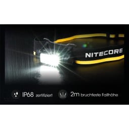 die Nitecore NU43 Stirnlampe ist wasserdicht und bruchsicher bis 2m Fallhöhe