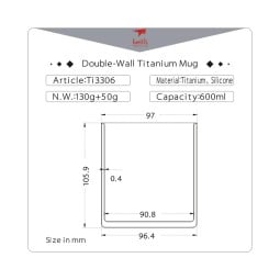 Maße und Querschnitt Keith Titanium Thermobecher mit Trinkdeckel 600ml (Ti3306)