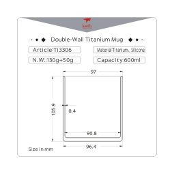 Maße und Querschnitt Keith Titanium Thermobecher mit Trinkdeckel 600ml (Ti3306)