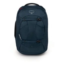 Osprey Farpoint 40 Reiserucksack Frontansicht mit Einschubtasche und Kompressionsriemen