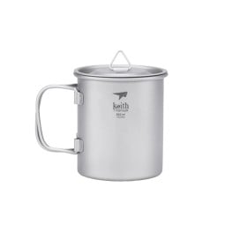 Keith Titanium 300ml Tasse mit aufgesetztem Deckel und ausgeklappten Griffen