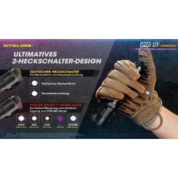 Einfache Bedienung der Nitecore P20i UV LED Taschenlampe durch 2 Heckschalter