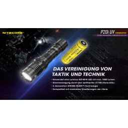 wiederaufladbare Nitecore P20i UV LED Taschenlampe mit integriertem Akku
