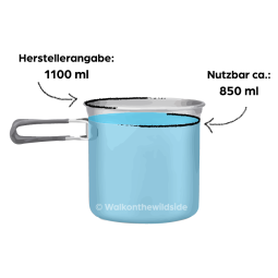 Soto Titanium Pot 1100 mit nutzbarem Volumen von ca. 800 ml für sprudelndes Kochen