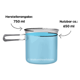 Das realistisch nutzbare Volumen im Soto ThermoLite Pot liegt bei etwa 650 ml