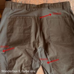Steinkauz Wanderbux II Beschreibung der Stretch Einsätze am Beispiel Oliv