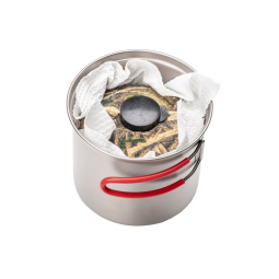 Evernew Ti Ultralight Deep Pot 900 beispielhaft mit 230 g Kartusche befüllt (nicht enthalten)