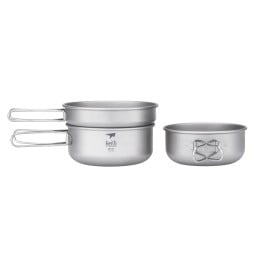 Keith Titanium 680ml Topfset mit Pfanne übereinander gestapelt
