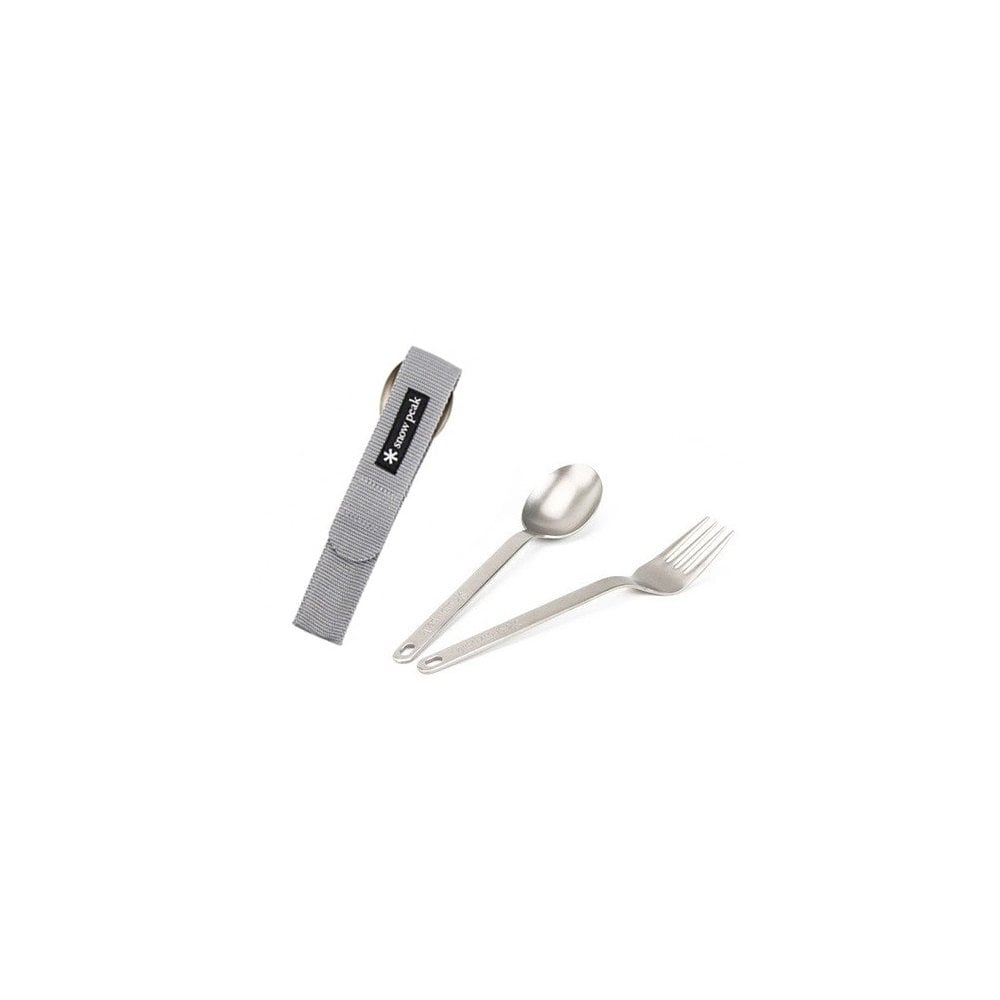 Snow Peak Titanium Fork & Spoon Set SCT-002 mit silberner Hülle