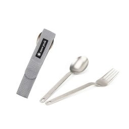 Snow Peak Titanium Fork & Spoon Set SCT-002 mit silberner Hülle