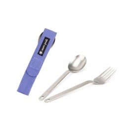 Snow Peak Titanium Fork & Spoon Set SCT-002 mit lila Hülle