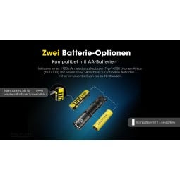 Nitecore MT1A Pro LED Taschenlampe mit Akku (im Lieferumfang enthalten) und AA Batterien nutzbar