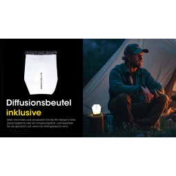 Nitecore HA15 UHE Stirnlampe mit Diffusionsbeutel als Zeltlaterne genutzt