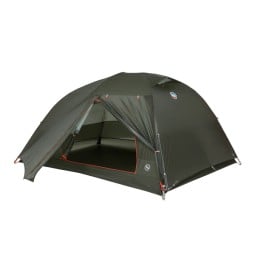 Big Agnes Copper Spur UL3 Zelt Lichen Green mit halb aufgerolltem Eingang