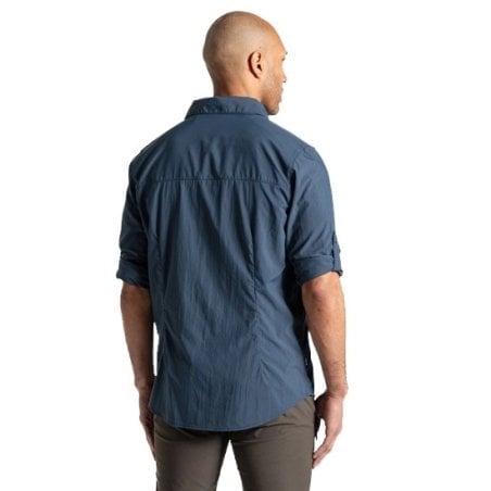 Craghoppers NosiLife Nuoro Langarmshirt II Blue Stone Hemd Rückansicht mit aufgerollten Ärmeln